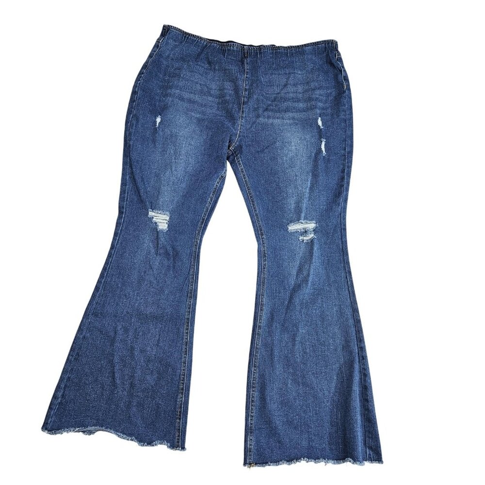 No Boundaries Flare Jeans Juniors XXXL (21) Blue High Rise Distressed Pull‎ On